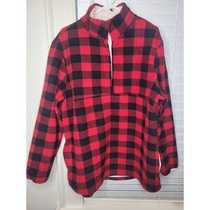 Womens Pullover fleece jacket Red Black Buffalo Plaid 2XL Heritage cabincore